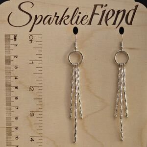 Silver twisted glass bugle dangle earrings